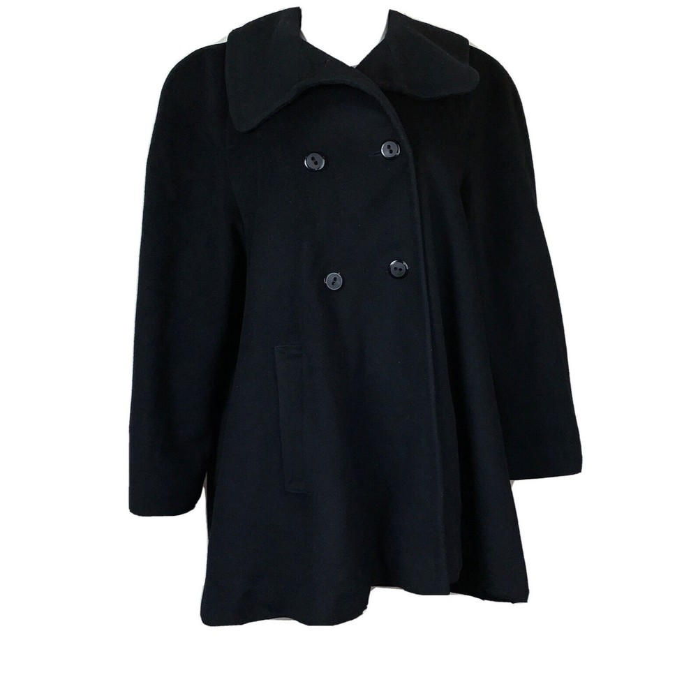 Vintage Women’s SZ 10 Coat Black Outdoor Cold Wool Double Breasted Knee Length - Picture 5 of 12